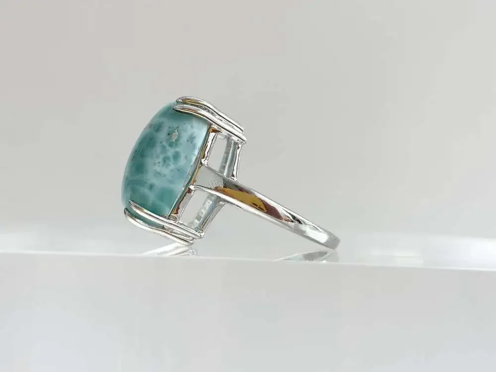 Larimar Solitaire Cabochon Gemstone Sterling Silver Claw Prong Set 925 Vintage R